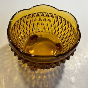 Vintage cut glass amber colored candy dish with 3 short legs early 1960’s